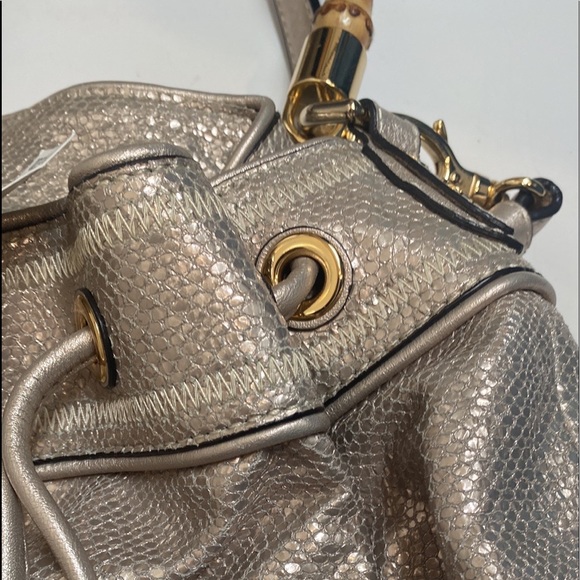 Milly New! Iridescent Handbag Bamboo Silver White Mermaid Snakeskin Shoulder Bag - Picture 8 of 13